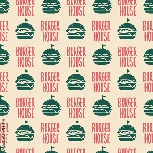 Burger House Simple Vintage pattern. Hand Drawn typography with simple Burger.