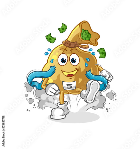 money bag runner character. cartoon mascot vector