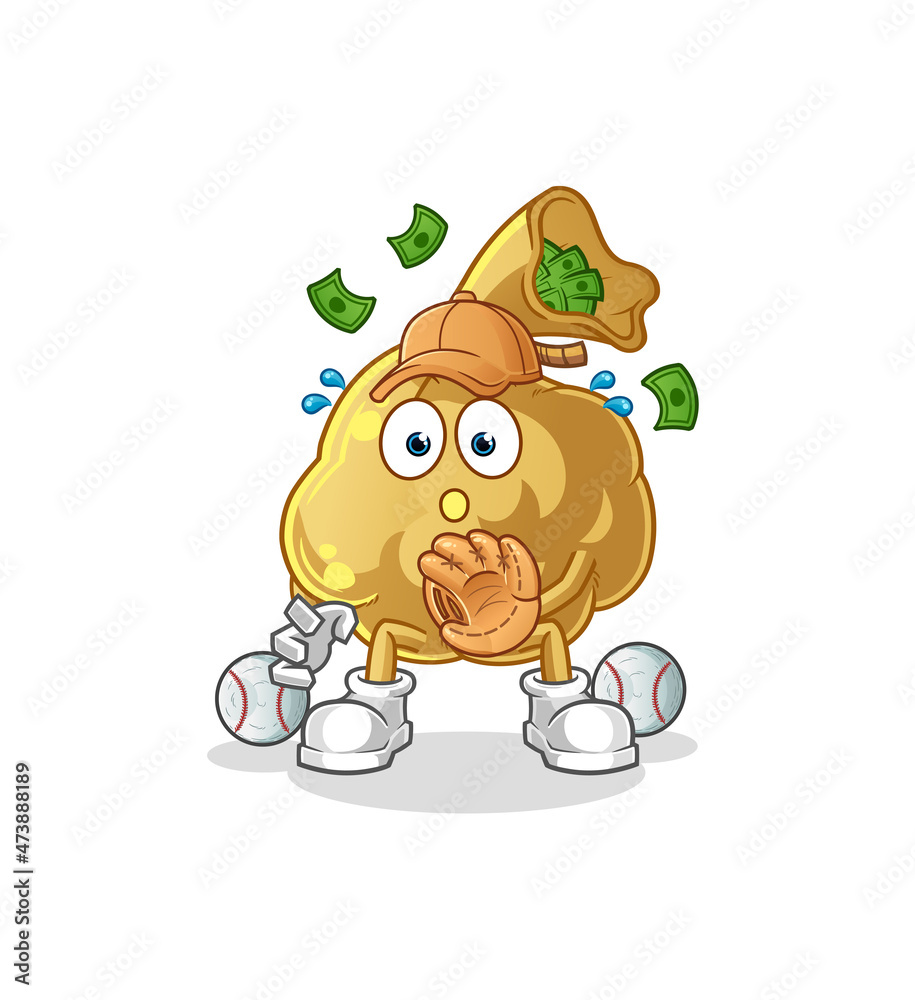 money bag baseball Catcher cartoon. cartoon mascot vector money bag baseball Catcher cartoon. cartoon mascot vector