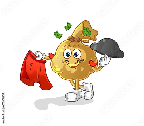 money bag matador with red cloth illustration. character vector