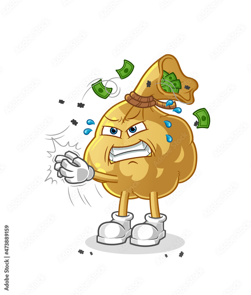 Fototapeta premium money bag swat fly character. cartoon mascot vector