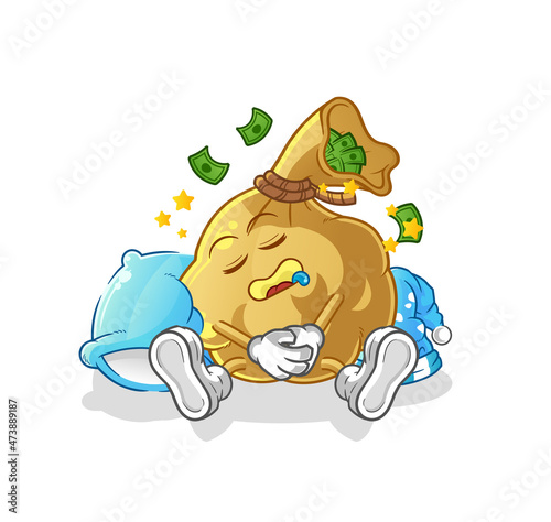 money bag sleeping character. cartoon mascot vector
