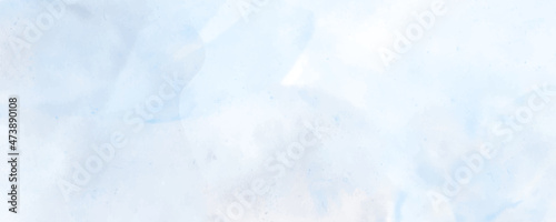 Vector watercolor art background. Hand drawn vector texture. White clouds. Blue sky. Pastel color watercolour banner. Template for design.