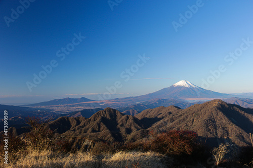 冬の丹沢 神奈川最高峰蛭ヶ岳山頂からの絶景 朝陽に映える富士山と愛鷹山