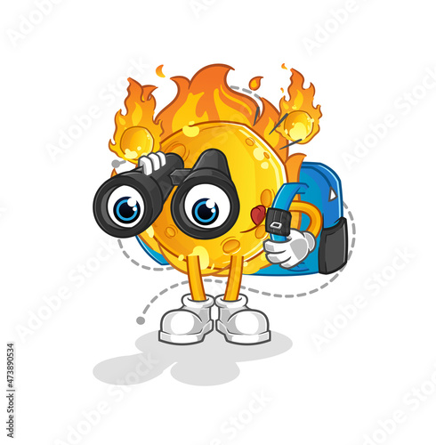 meteor with binoculars character. cartoon mascot vector