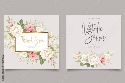 hand drawn soft floral roses wedding invitation card set
