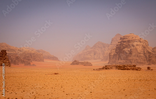 Hiking in Wadi Rum desert  Jordan  in April