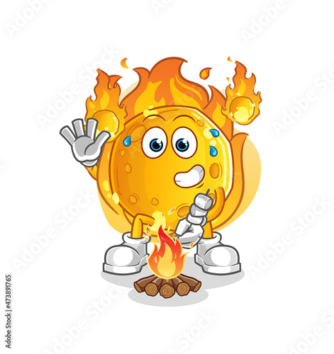 meteor roasting marshmallows. cartoon mascot vector