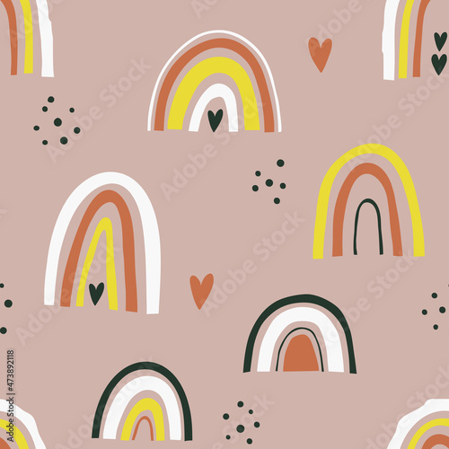 Seamless pattern with hand drawn rainbows. Vector illustration.