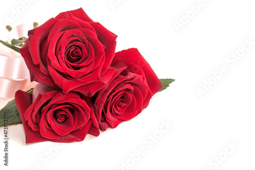 Fresh gift bouquet of red roses for congratulations on the Valentine s Day holiday. 