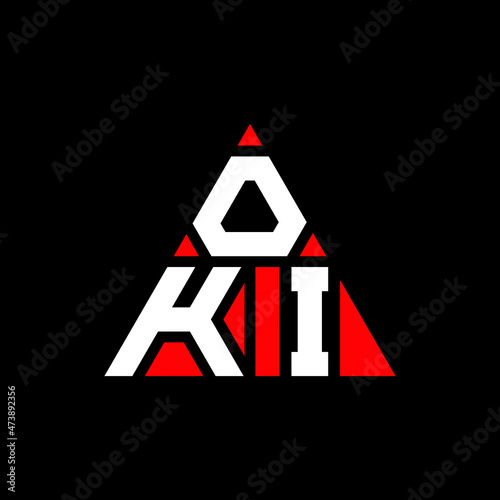 OKI triangle letter logo design with triangle shape. OKI triangle logo design monogram. OKI triangle vector logo template with red color. OKI triangular logo Simple, Elegant, and Luxurious Logo... photo