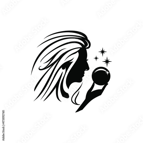 lady fortune teller logo icon design element for logo, poster, card, banner, emblem, t shirt. Vector illustration 