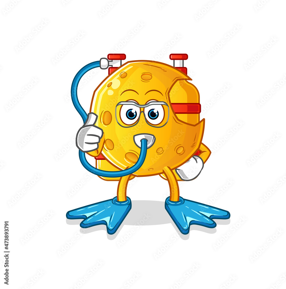 Crescent moon diver cartoon. cartoon mascot vector