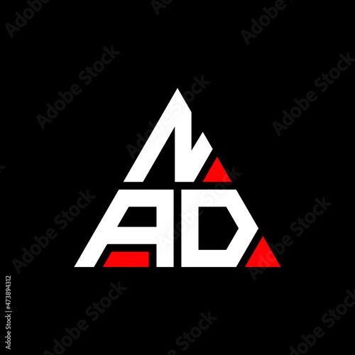 NAD triangle letter logo design with triangle shape. NAD triangle logo design monogram. NAD triangle vector logo template with red color. NAD triangular logo Simple, Elegant, and Luxurious Logo...