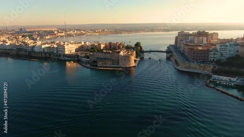 Taranto, swing bridge, old city at dawn 2
