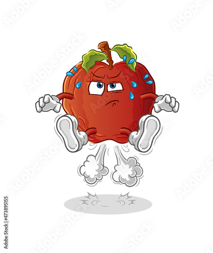 rotten apple fart jumping illustration. character vector