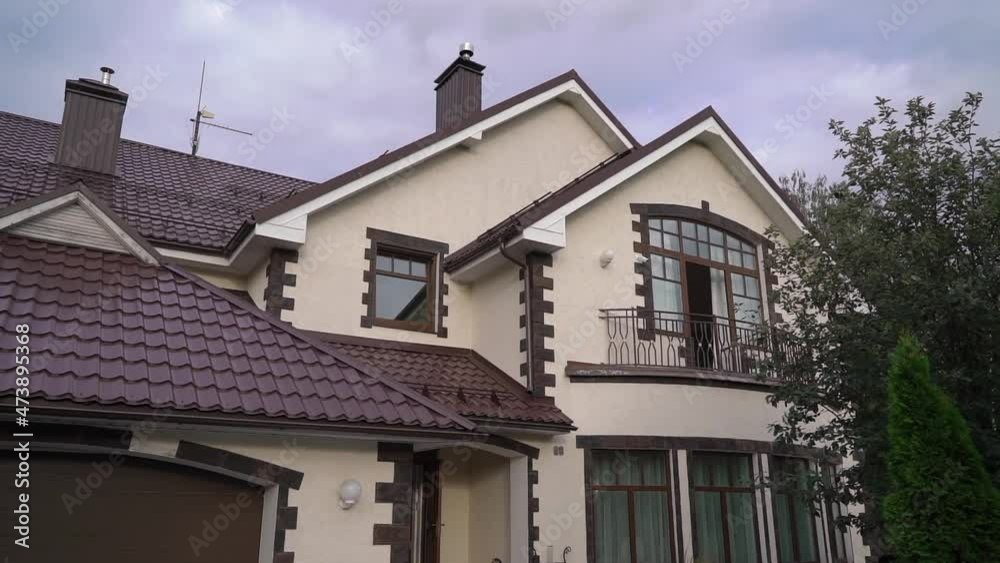 Country house, mansion. Stone two three-storey building, private property. Luxurious house, architecture. Country house, mansion. Stone two three-storey building, private property. Luxurious house, architecture.