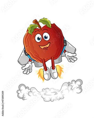 rotten apple with jetpack mascot. cartoon vector