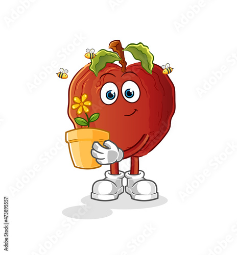 rotten apple with a flower pot. character vector