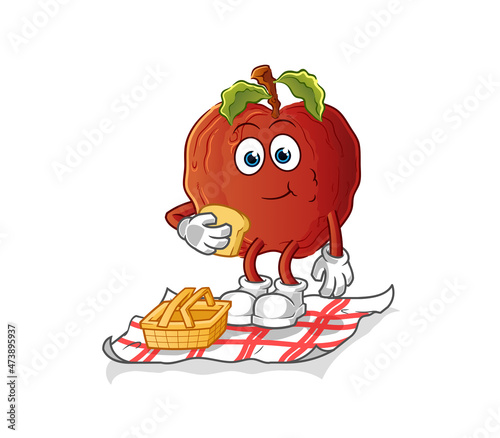 rotten apple on a picnic cartoon. cartoon mascot vector