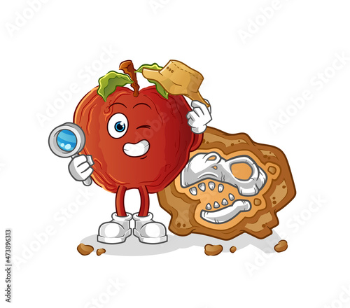 rotten apple archaeologists with fossils mascot. cartoon vector
