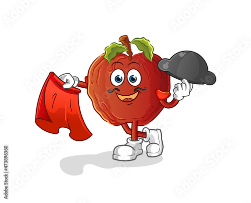 rotten apple matador with red cloth illustration. character vector