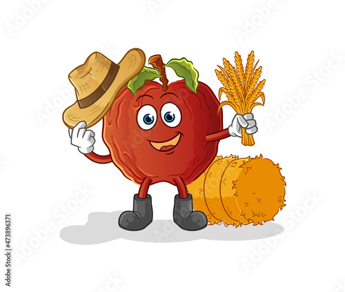 rotten apple farmer mascot. cartoon vector