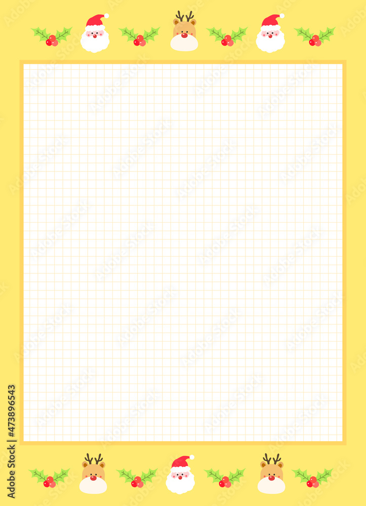 A cute yellow Santa picture and a note with decorations illustration set. Christmas, letter paper, mail, invitation, notebook. Vector drawing. Hand drawn style. A cute yellow Santa picture and a note with decorations illustration set. Christmas, letter paper, mail, invitation, notebook. Vector drawing. Hand drawn style.