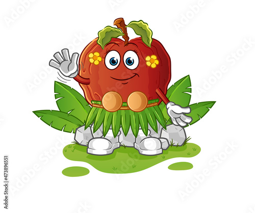rotten apple hawaiian waving character. cartoon mascot vector