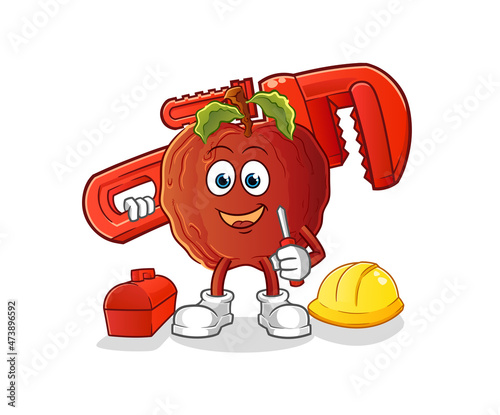 rotten apple plumber cartoon. cartoon mascot vector