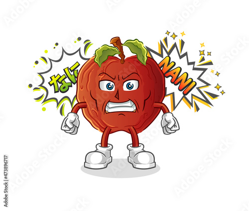 rotten apple anime angry vector. cartoon character