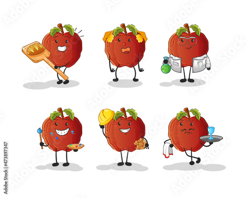 rotten apple profession set character. cartoon mascot vector