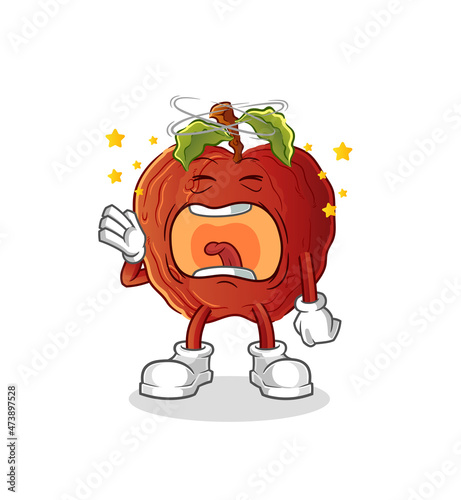 rotten apple yawn character. cartoon mascot vector