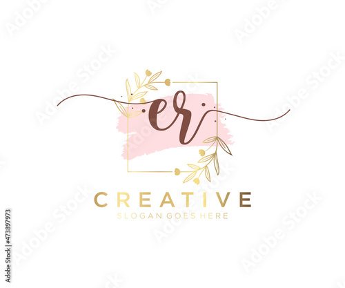 Initial ER feminine logo. Usable for Nature, Salon, Spa, Cosmetic and Beauty Logos. Flat Vector Logo Design Template Element.