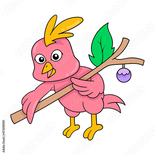 bird holding a stick for a billiard stick, doodle icon image kawaii