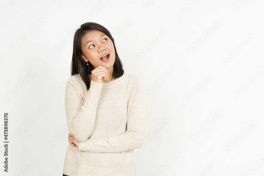 Thinking of Beautiful Asian Woman Isolated On White Background Thinking of Beautiful Asian Woman Isolated On White Background