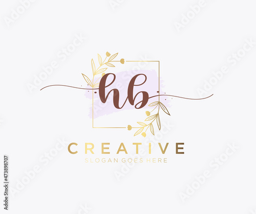 Initial HB feminine logo. Usable for Nature, Salon, Spa, Cosmetic and Beauty Logos. Flat Vector Logo Design Template Element.