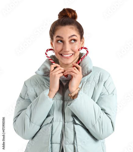 Happy young woman in winter...