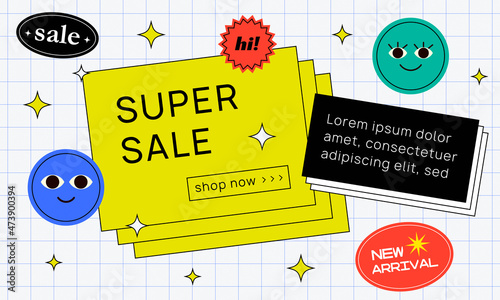 Cool Trendy Super Sale Promo Banner Hipster Style. Abstract Modern Geometric Promotion Template.