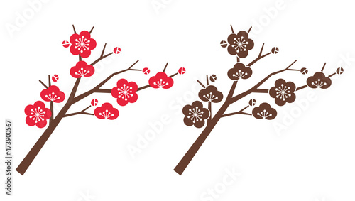 梅の花と木シルエット