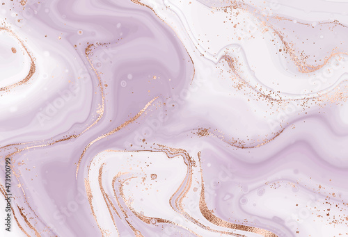Liquid marble canvas abstract painting background with rose gold splatter texture.
