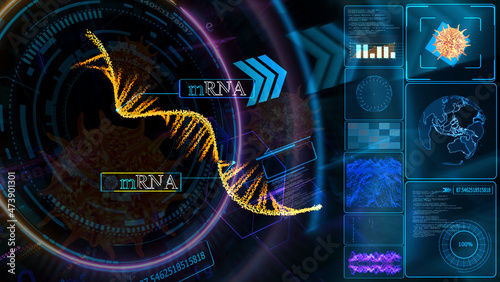 mRNA on Quantum computer inverter futuristic technology digital holographic photo