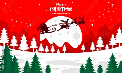 Merry christmas happy new year with santa claus riding a sleigh photo