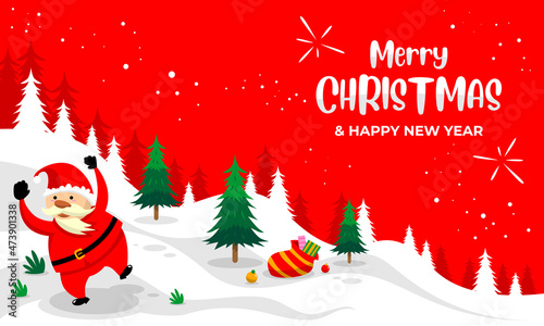Merry christmas vector with santa claus in the winter © Vectorica21