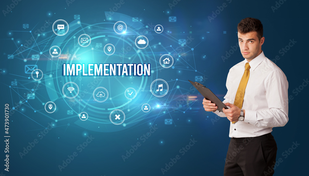 Businessman thinking about modern technology