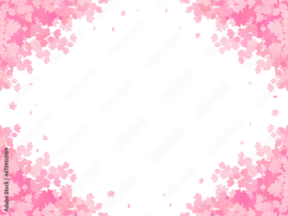 水彩画風 満開の桜 シルエット フレーム・背景素材(横向き) 水彩画風 満開の桜 シルエット フレーム・背景素材(横向き)