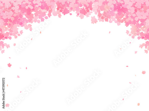 水彩画風 満開の桜 シルエット フレーム・背景素材（横向き）