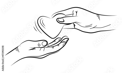 donate hand drawn. Concept of charity and donation. hands Give and share love to people. hands gesture on doodle style. vector illustration