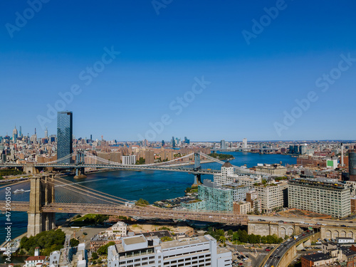 Aerial view of New York City skyline Brooklyn across the Hudson River in USA