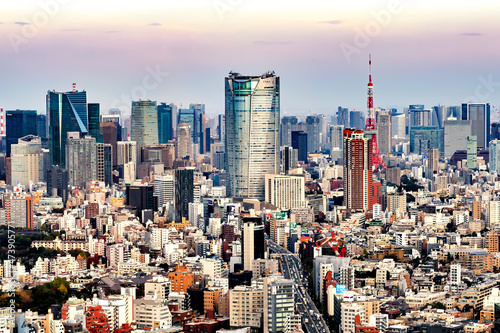 Roppongi Hills Mori Tower and Tokyo Tower with Tokyo Cityscape at Sunset, Japan